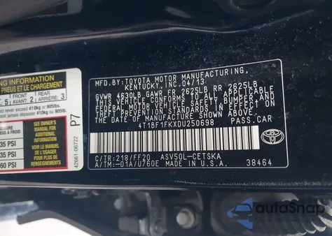 2013 Toyota Camry Se z USA, uszkodzony, nr VIN 4T1BF1FKXDU250698